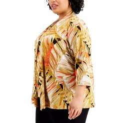 Best reviews of 😀 Kasper Plus Size Tropical-Print 3/4-Sleeve Open-Front Cardigan Sweater Butterscotch Multi 👏 -Cheap Kasper Store unnamed file 307