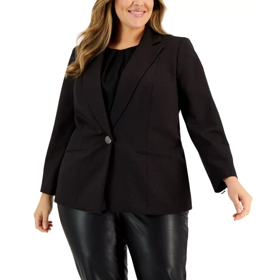 Brand new ๐ Kasper Plus Size Notched-Collar One-Button Jacket Chocolate Combo ๐ 7 Brand new ๐ Kasper Plus Size Notched-Collar One-Button Jacket Chocolate Combo ๐ - Image 5