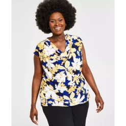 Discount 🧨 Kasper Plus Size Printed Cowlneck Top Royal Blue Combo 🥰 -Cheap Kasper Store unnamed file 324