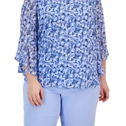 Best reviews of 🎁 Kasper Plus Size Printed Boat-Neck Ruffled-Sleeve Top California Sky Multi 🧨 -Cheap Kasper Store unnamed file 351