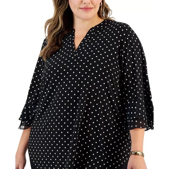 Hot Sale ๐ฅ Kasper Plus Size Dot-Print Flutter-Sleeve Blouse Black/vanilla Ice ๐ฅฐ 6 Hot Sale ๐ฅ Kasper Plus Size Dot-Print Flutter-Sleeve Blouse Black/vanilla Ice ๐ฅฐ - Image 4