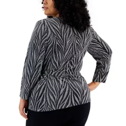 Best deal 👏 Kasper Plus Size Printed Tie-Waist 3/4-Sleeve Top Black/silver 🤩 -Cheap Kasper Store unnamed file 408