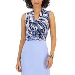 Discount 👏 Kasper Petite Printed Sleeveless Twisted-Neck Top California Sky Multi 👍 -Cheap Kasper Store unnamed file 433