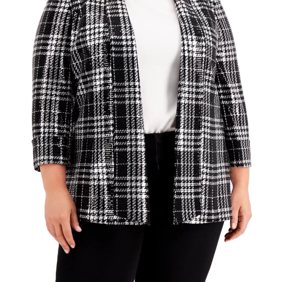 Cheap ๐ Kasper Plus Size Plaid Sequin Open-Front Blazer Black/silver ๐ 6 Cheap ๐ Kasper Plus Size Plaid Sequin Open-Front Blazer Black/silver ๐ - Image 4