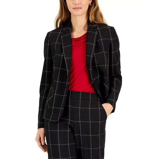 Discount ๐ Kasper ๐ฉ Women's Plaid One-Button Notched-Collar Jacket Black Multi ๐ 6 Discount ๐ Kasper ๐ฉ Women's Plaid One-Button Notched-Collar Jacket Black Multi ๐ - Image 4