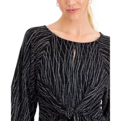 Hot Sale 👏 Kasper 👩 Women's Pleated Keyhole-Neck Top Fire Red/pebble Combo 👍