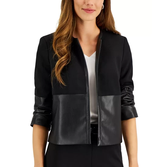 New ๐ Kasper ๐ฉ Women's Faux-Leather Combo Jacket, Created For Macy's Black ๐ 7 New ๐ Kasper ๐ฉ Women's Faux-Leather Combo Jacket, Created For Macy's Black ๐ - Image 5