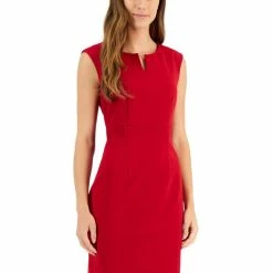 New 👍 Kasper Petite Ponte Split-Neck Sheath 👗 Dress Fire Red ⌛ -Cheap Kasper Store unnamed file 474