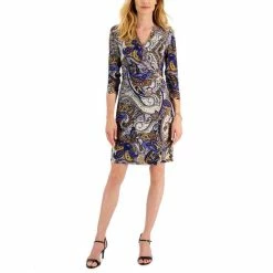 Outlet 🔔 Kasper 👩 Women's Faux-Wrap 👗 Dress Royal Blue/marigold Combo 🌟