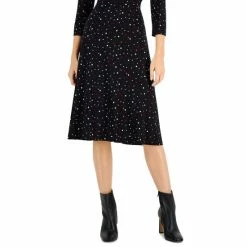 Deals โ Kasper ๐ฉ Women's Printed Polka-Dot Pull-On Flared Midi ๐ Skirt Black/fire Red Combo ๐