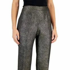 Discount 💯 Kasper 👩 Women's Metallic Shimmer Jacquard Slim Ankle Pants Black/gold 🎁 -Cheap Kasper Store unnamed file 501