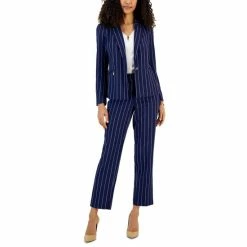 Best Pirce 🤩 Kasper 👩 Women's Mid-Rise Straight-Leg Pinstripe Pants Kasper Navy/vanilla Ice 💯 -Cheap Kasper Store unnamed file 517