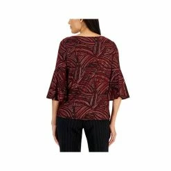 Top 10 ❤️ Kasper 👩 Women's Bell-Sleeve Knit Top Fire Red Combo ⌛ -Cheap Kasper Store unnamed file 520