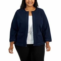Wholesale 🔥 Kasper Plus Size Open-Front Denim Blazer Onyx Wash 👏