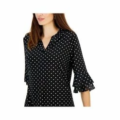 Flash Sale ✨ Kasper 👩 Women's Split-Neck Polka-Dot Flutter Sleeve Top Black/vanilla Ice 🌟 -Cheap Kasper Store unnamed file 527