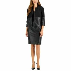 New ✔️ Kasper 👩 Women's Faux-Leather Combo Jacket & Sheath 👗 Dress, Created For Macy's Black 😍