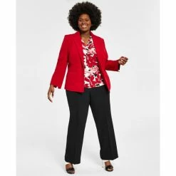 Budget ✔️ Kasper Plus Size Blazer, Printed Cowlneck Top & Modern 👗 Dress Pants Pink 🔥