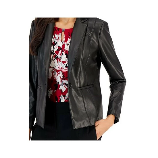 Best Sale โญ Kasper ๐ฉ Women's Faux-Leather Seamed One-Button Jacket Black ๐ 4 Best Sale โญ Kasper ๐ฉ Women's Faux-Leather Seamed One-Button Jacket Black ๐ - Image 2