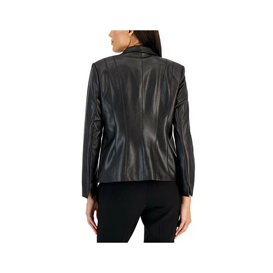 Best Sale โญ Kasper ๐ฉ Women's Faux-Leather Seamed One-Button Jacket Black ๐ 5 Best Sale โญ Kasper ๐ฉ Women's Faux-Leather Seamed One-Button Jacket Black ๐ - Image 3