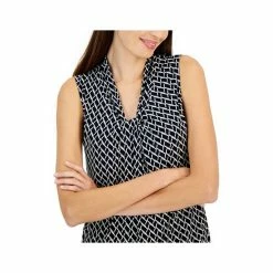 Coupon ✨ Kasper 👩 Women's Sleeveless Printed Twist-Front Blouse Black/vanilla Ice 💯 -Cheap Kasper Store unnamed file 582