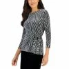Top 10 😀 Kasper 👩 Women's Printed Tie-Front 3/4-Sleeve Top Black/silver ✨ -Cheap Kasper Store unnamed file 599