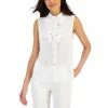 Cheap ⌛ Kasper 👩 Women's Petite Sleeveless Button-Front Ruffle Top Lily White 🥰
