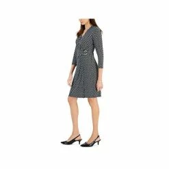 Deals ❤️ Kasper Petite 3/4-Sleeve Printed Faux-Wrap 👗 Dress Black / Vanilla Ice 🤩 -Cheap Kasper Store unnamed file 649