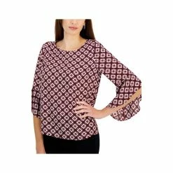 Buy 🥰 Kasper 👩 Women's Ruffled 3/4-Sleeve Printed Top Fire Red Multi 💯 -Cheap Kasper Store unnamed file 661