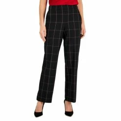 Budget 🌟 Kasper Petite Plaid Pull-On Straight Leg Pants Black Multi 🧨