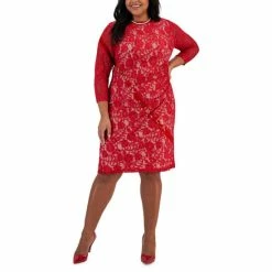 Discount ⌛ Kasper Plus Size Laurissa Lace Sheath 👗 Dress Crimson / Cream 🤩
