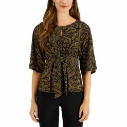 Deals 🔔 Kasper Petite Tie-Front Blouse Black/marigold Combo 🎁