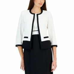 Outlet 🧨 Kasper Petite Colorblocked Open-Front Knit Jacket Vanila Ice / Black 👏