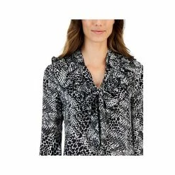 Buy 🔔 Kasper 👩 Women's Printed Tie V-Neck Ruffled Long-Sleeve Top Vanilla Ice/black ⌛ -Cheap Kasper Store unnamed file 700