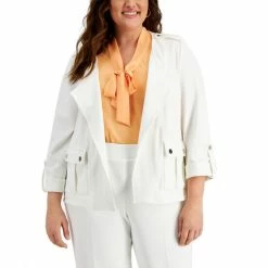 Brand new ๐ฅฐ Kasper Plus Size Roll-Tab Cardigan Jacket Lily White ๐