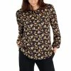 New ⌛ Kasper 👩 Women's Pleated-Neck Printed Blouse Black Combo 🎉