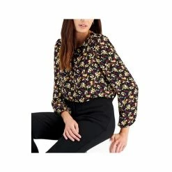 New ⌛ Kasper 👩 Women's Pleated-Neck Printed Blouse Black Combo 🎉 -Cheap Kasper Store unnamed file 719