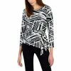 Discount ✨ Kasper 👩 Women's Printed 3/4-Sleeve Tie-Waist Top Black/vanilla Ice ⭐ -Cheap Kasper Store unnamed file 726