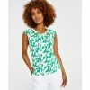 Best Pirce ⌛ Kasper 👩 Women's Printed Twist-Neck Blouse Green/pink Combo 🤩