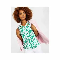 Best Pirce ⌛ Kasper 👩 Women's Printed Twist-Neck Blouse Green/pink Combo 🤩 -Cheap Kasper Store unnamed file 731