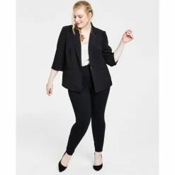 Cheapest 🥰 Kasper Plus Size 3/4-Sleeve Single-Button Blazer Black 🛒