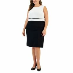 Coupon ๐ฅฐ Kasper Plus Size Sleeveless Colorblock Sheath ๐ Dress Vanila Ice / Black โญ