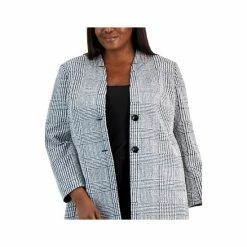 Outlet 🥰 Kasper Plus Size Houndstooth-Plaid Two-Button Longline Blazer Black/vanilla Ice 😍 -Cheap Kasper Store unnamed file 757