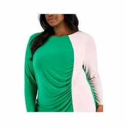 Top 10 🎁 Kasper Plus Size Quinn Long-Sleeve Ruched Colorblocked Sheath 👗 Dress Apple Green / Salmon Pink 🌟 -Cheap Kasper Store unnamed file 767