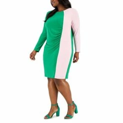 Top 10 🎁 Kasper Plus Size Quinn Long-Sleeve Ruched Colorblocked Sheath 👗 Dress Apple Green / Salmon Pink 🌟 -Cheap Kasper Store unnamed file 768