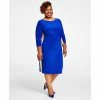 Best reviews of ❤️ Kasper Plus Size Laurissa Side-Striped 3/4-Sleeve 👗 Dress Royal Blue / Gold 👍