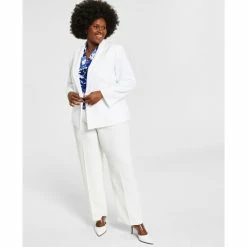 Budget 🥰 Kasper Plus Size Blazer, Printed Cowlneck Top & Modern 👗 Dress Pants Vanilla 🤩