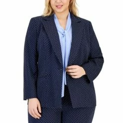 Wholesale ✨ Kasper Plus Size Stretch Jacquard Dot-Print Blazer Kasper Navy 👏