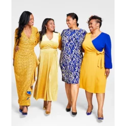 Outlet 🌟 Kasper Colorblocked Surplice Side-Tie 👗 Dress Kasper Gold/royal Blue 🥰