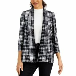 Cheap Kasper Store 40 Best deal ๐ Kasper Plaid Open-Front Blazer Black/silver โค๏ธ