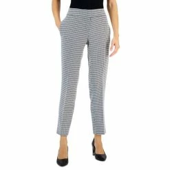 Cheapest 🥰 Kasper Petite Houndstooth Mid Rise Slim-Fit Pants Black/white 🛒